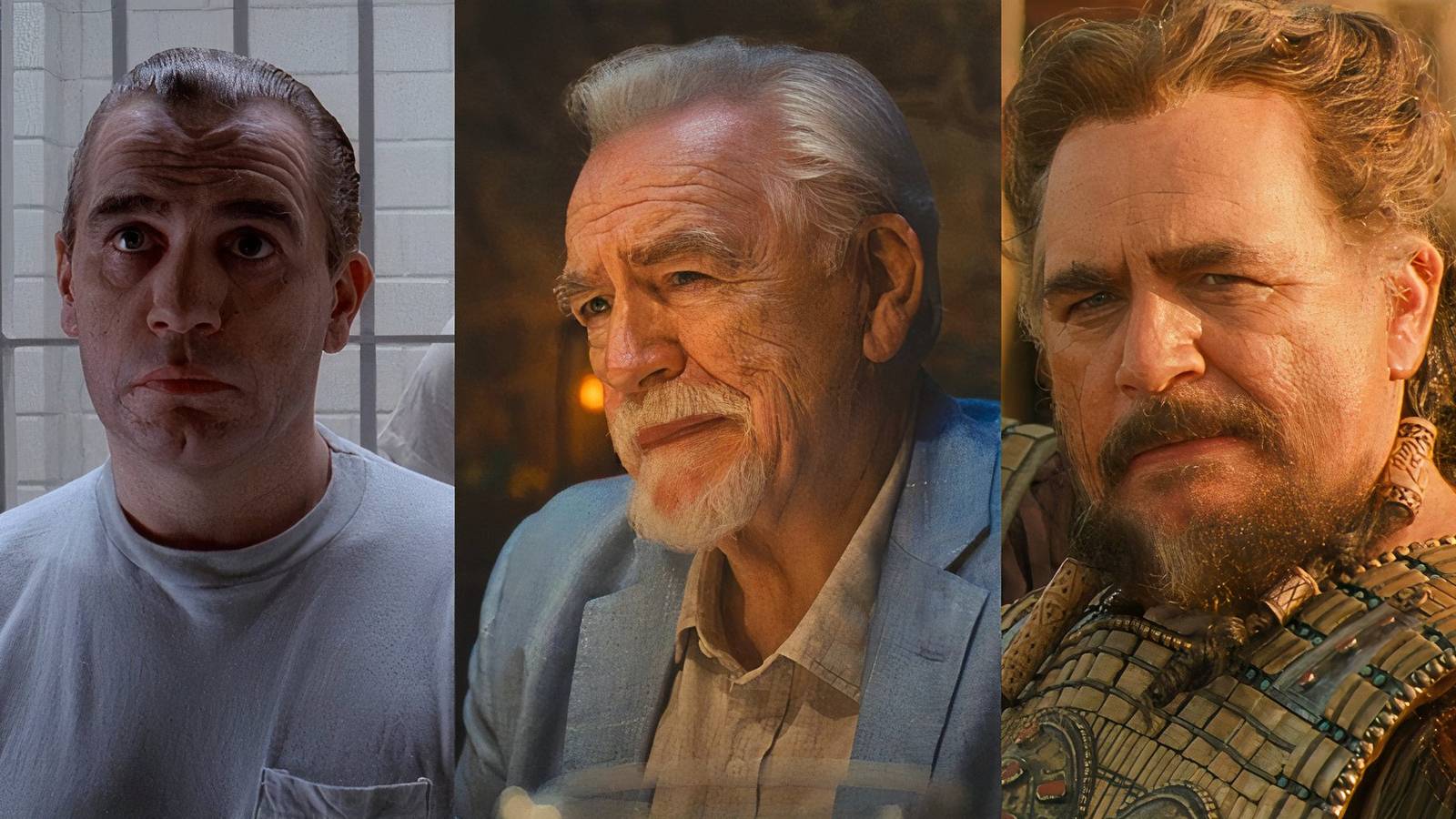 Brian Cox as Hannibal Lecter in Manhunter, Logan Roy in Succession, and Agamemnon in Troy