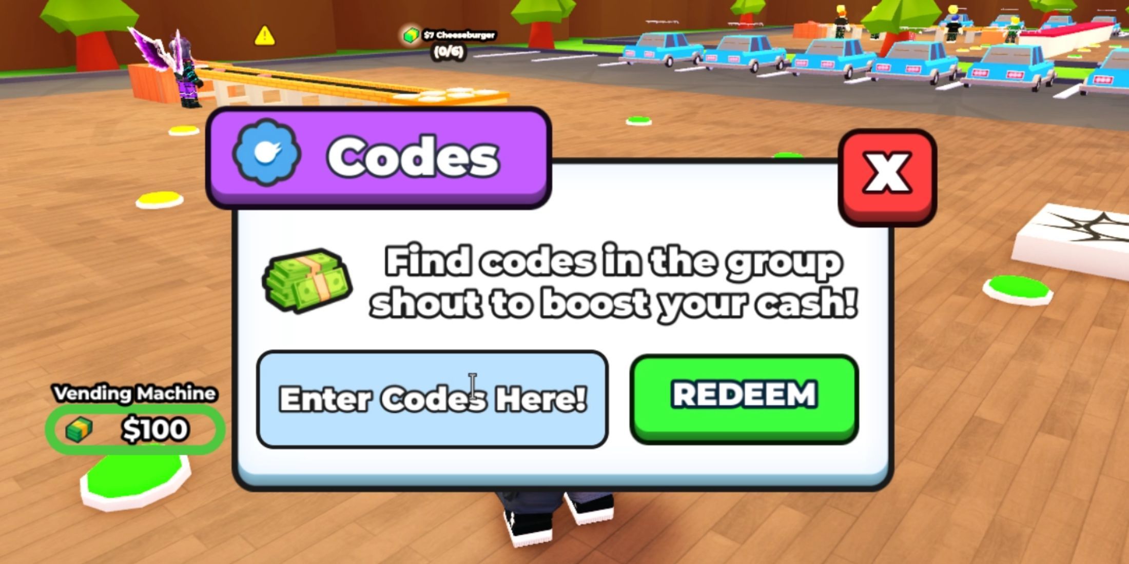 Burger Shop Tycoon the codes tab