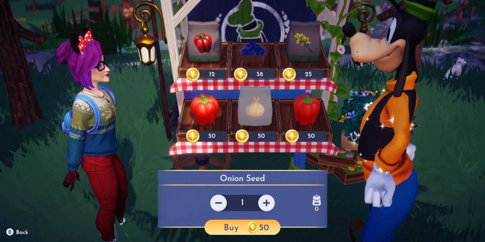 Buying onion seeds in Disney Dreamlight Valley