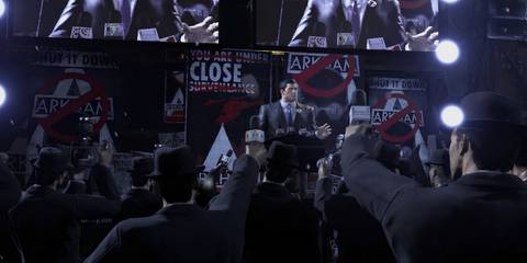 bruce wayne speaking at a press conference