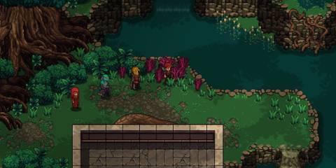 Lenne, Ba'Thraz, Victor, and Glenn near a riverside 