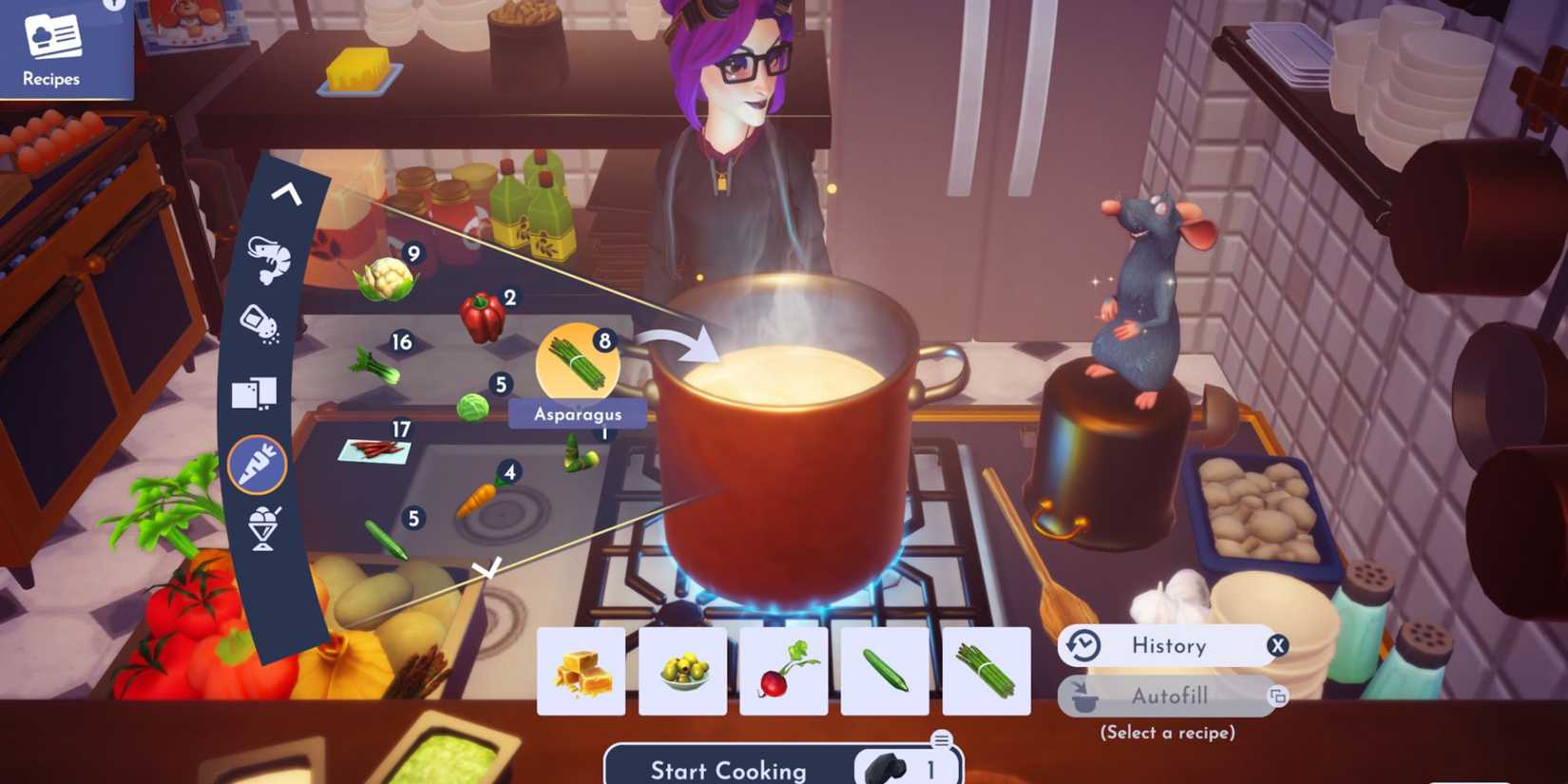 Cooking with Greek Salad ingredients in Disney Dreamlight Valley