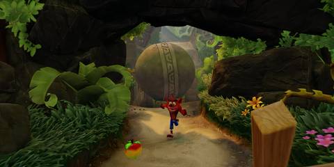 crash running from a boulder