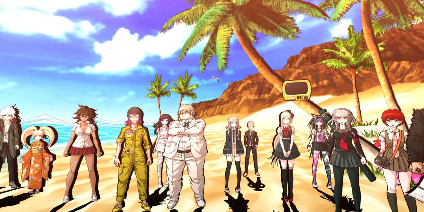 Main cast on a tropical island in Danganronpa 2: Goodbye Despair