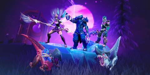 Dauntless purple promo screenshot characters with monsters