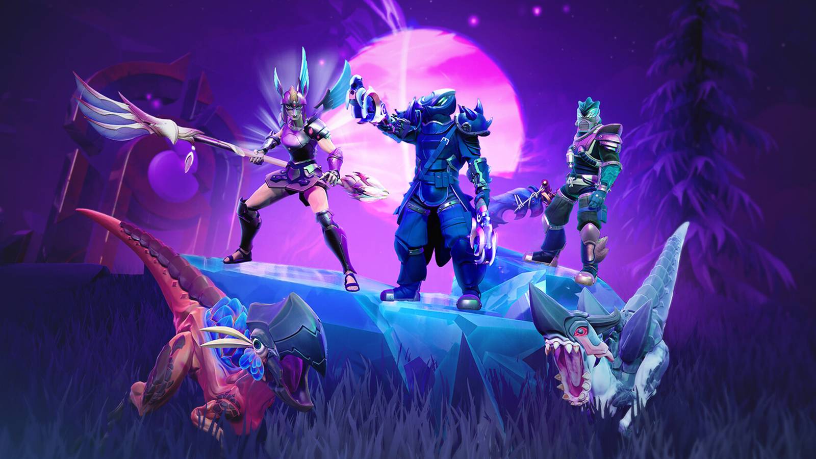 Dauntless purple promo screenshot characters with monsters