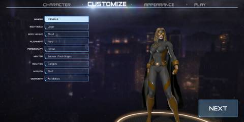 Custom character creation screen in DC Universe Online