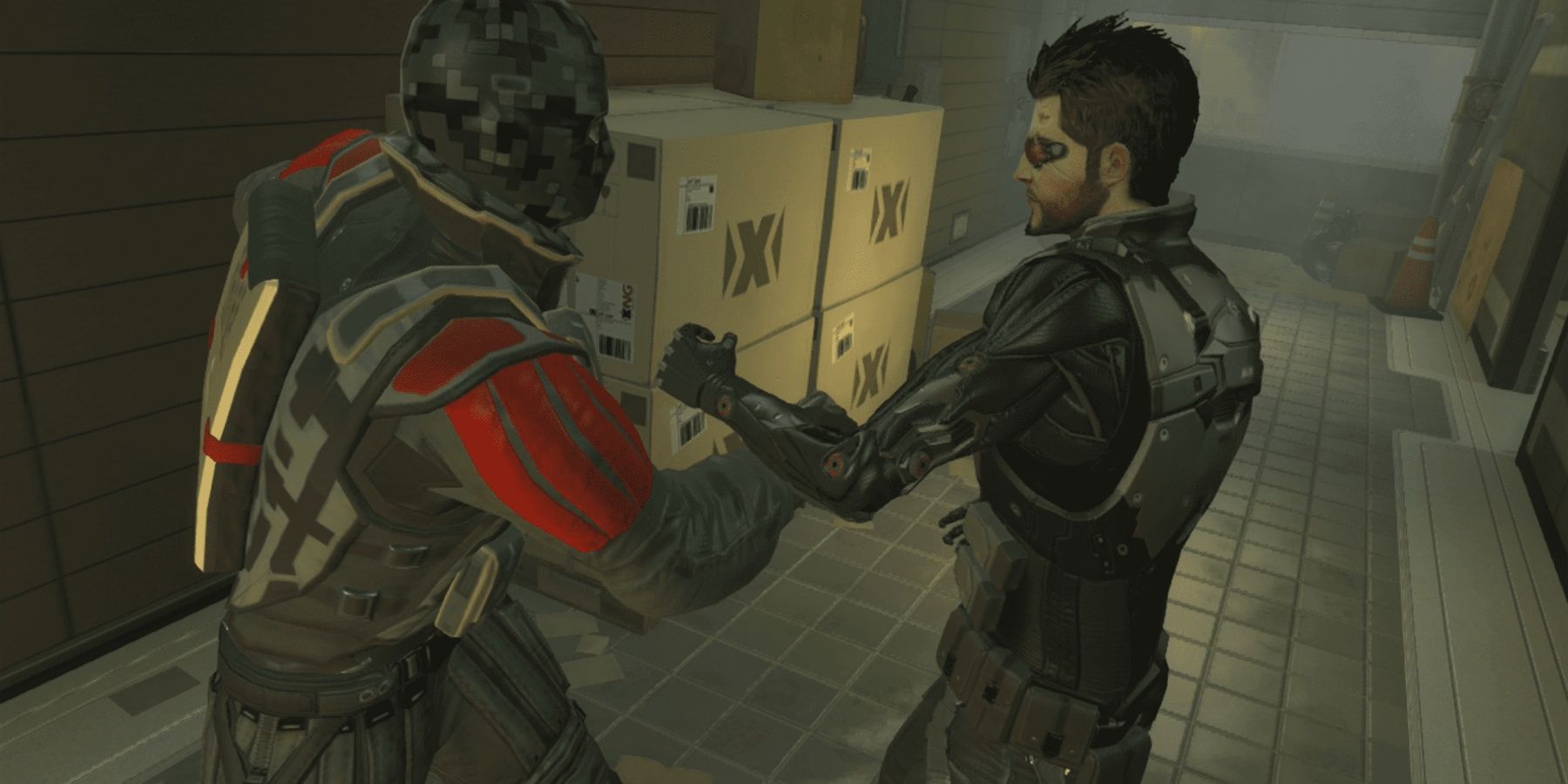 Deus Ex Human Revolution player in a fight with an enemy