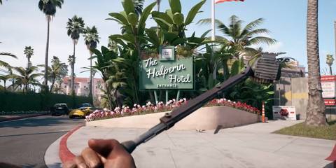 the player in front of the halperin hotel