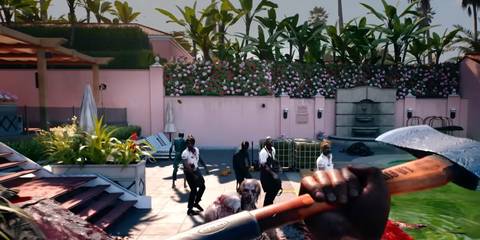 the player with an axe ready to fight