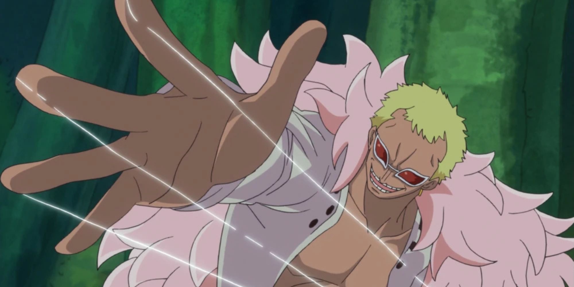 Donquixote Doflamingo creating strings with his Devil Fruit.