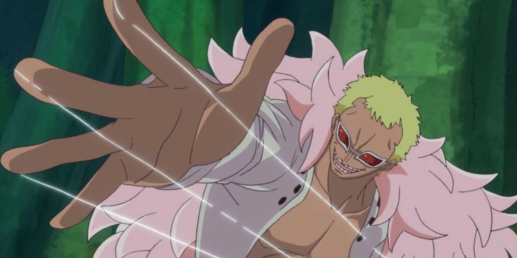 One Piece - Donquixote Doflamingo creating strings with his Devil Fruit.