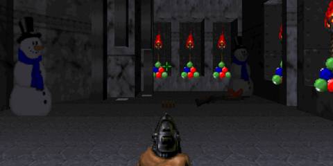 Christmas colored balloons and snowmen in Doom 2