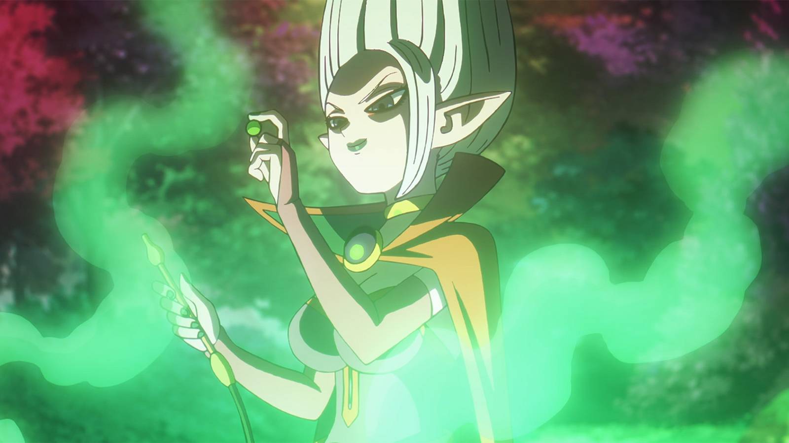 Dr. Arinsu holding a Saibaman seed in Dragon Ball DAIMA