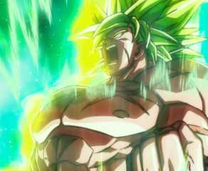 Broly powering up dalam Super Saiyan Berserk state melawan Gogeta di Dragon Ball Super: Broly (2018)