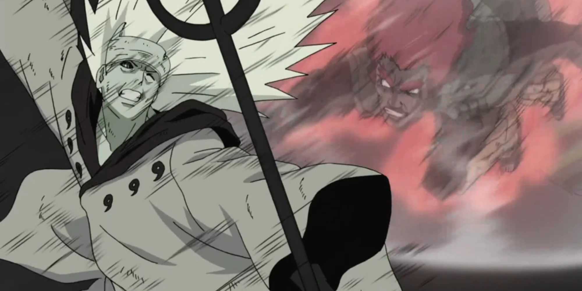 Eight Gates Might Guy punches Madara in Naruto Shippuden