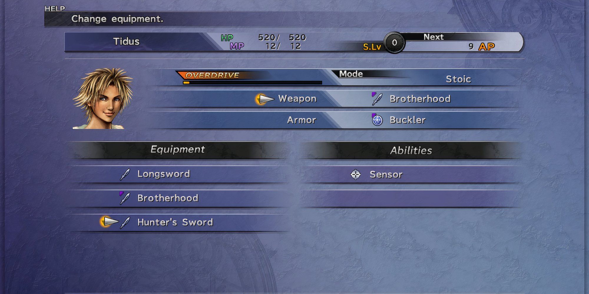 Equipment menu in Final Fantasy 10