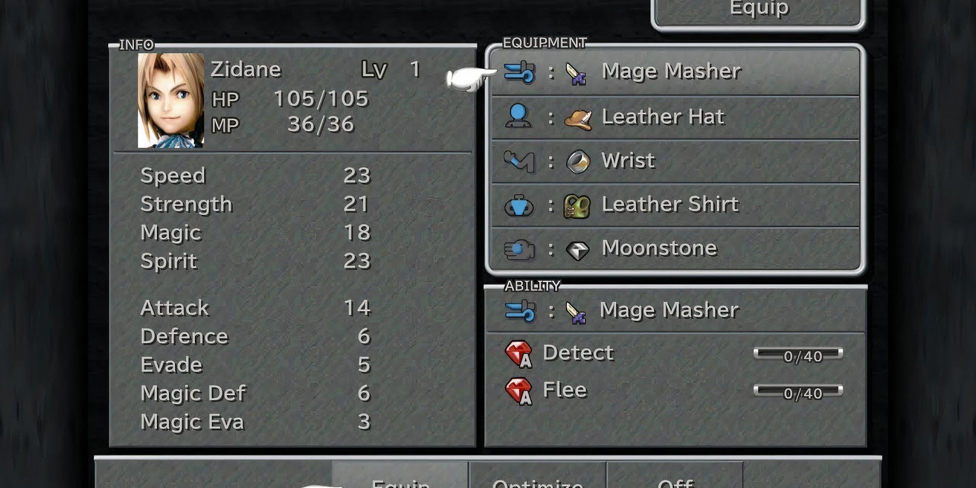 Equipment menu in Final Fantasy 9