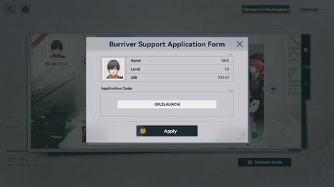 Redeeming a code in GFL2