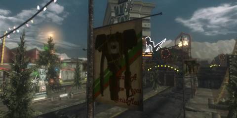 New Vegas decorated with Christmas lights and Christmas trees