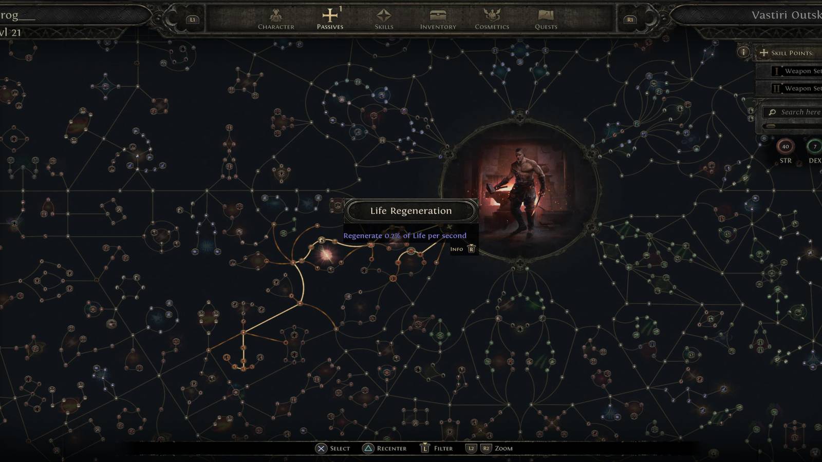 The Passive Skill Menu With Life Regeneration Selected