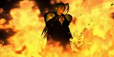Sephiroth in flames in Final Fantasy 7