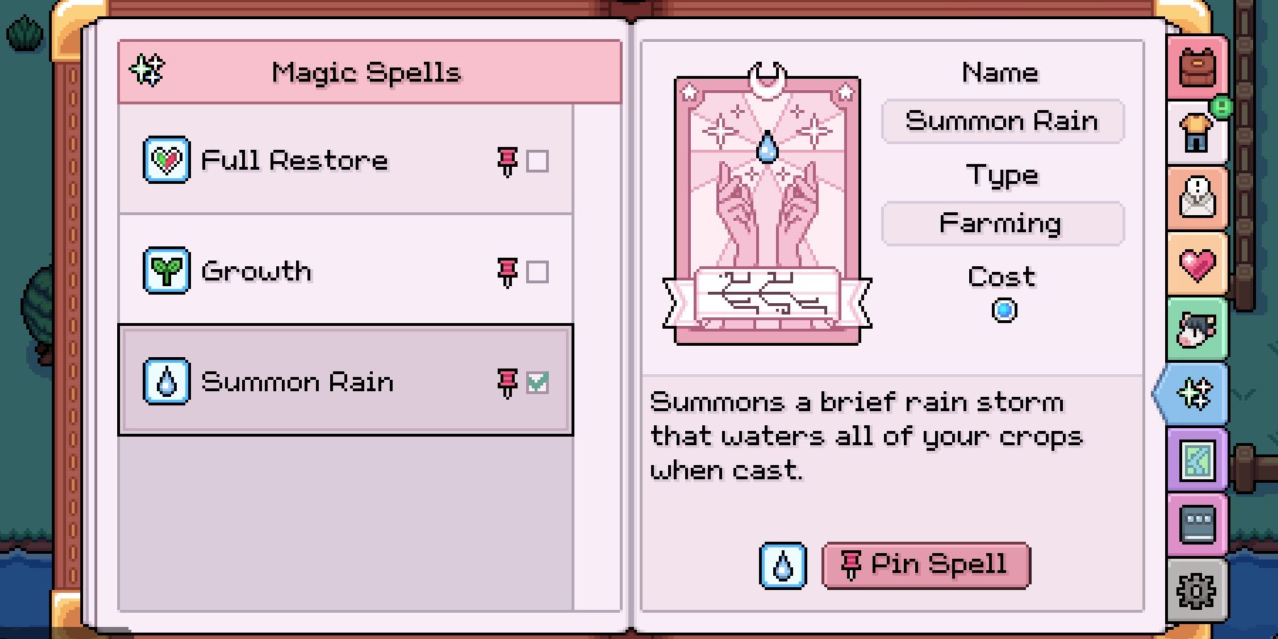 fields of mistria summon rain info