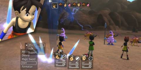 Fighting a battle in Blue Dragon