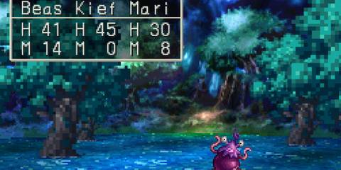 Fighting a battle in Dragon Quest 7 (PS1)