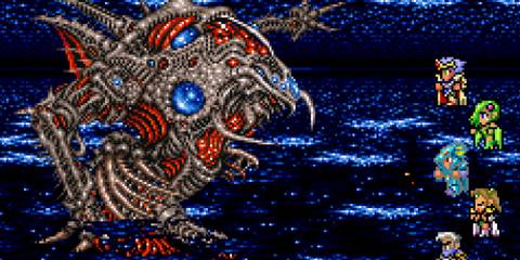Fighting a boss in Final Fantasy 4 (SNES)
