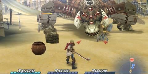 Fighting a boss in Rogue Galaxy