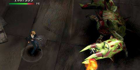 Fighting a crab boss in Parasite Eve