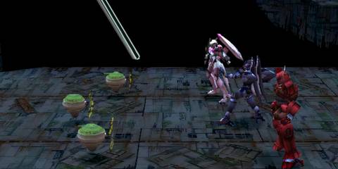 Fighting a mech battle in Xenogears