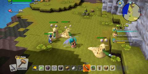 Fighting enemies in Dragon Quest Builders 2