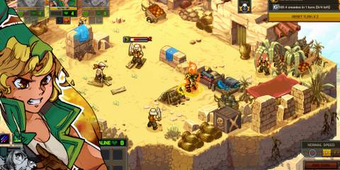 Fighting enemies in Metal Slug Tactics