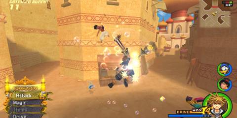 Fighting enemies with Aladdin in Kingdom Hearts 2