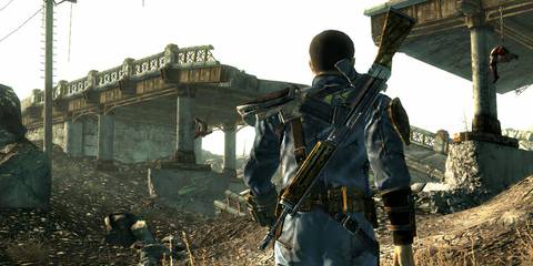 the lone wanderer in front of a bridge