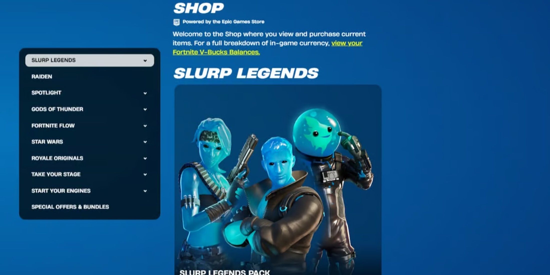 Fortnite slurp legends pack at fortnite item store