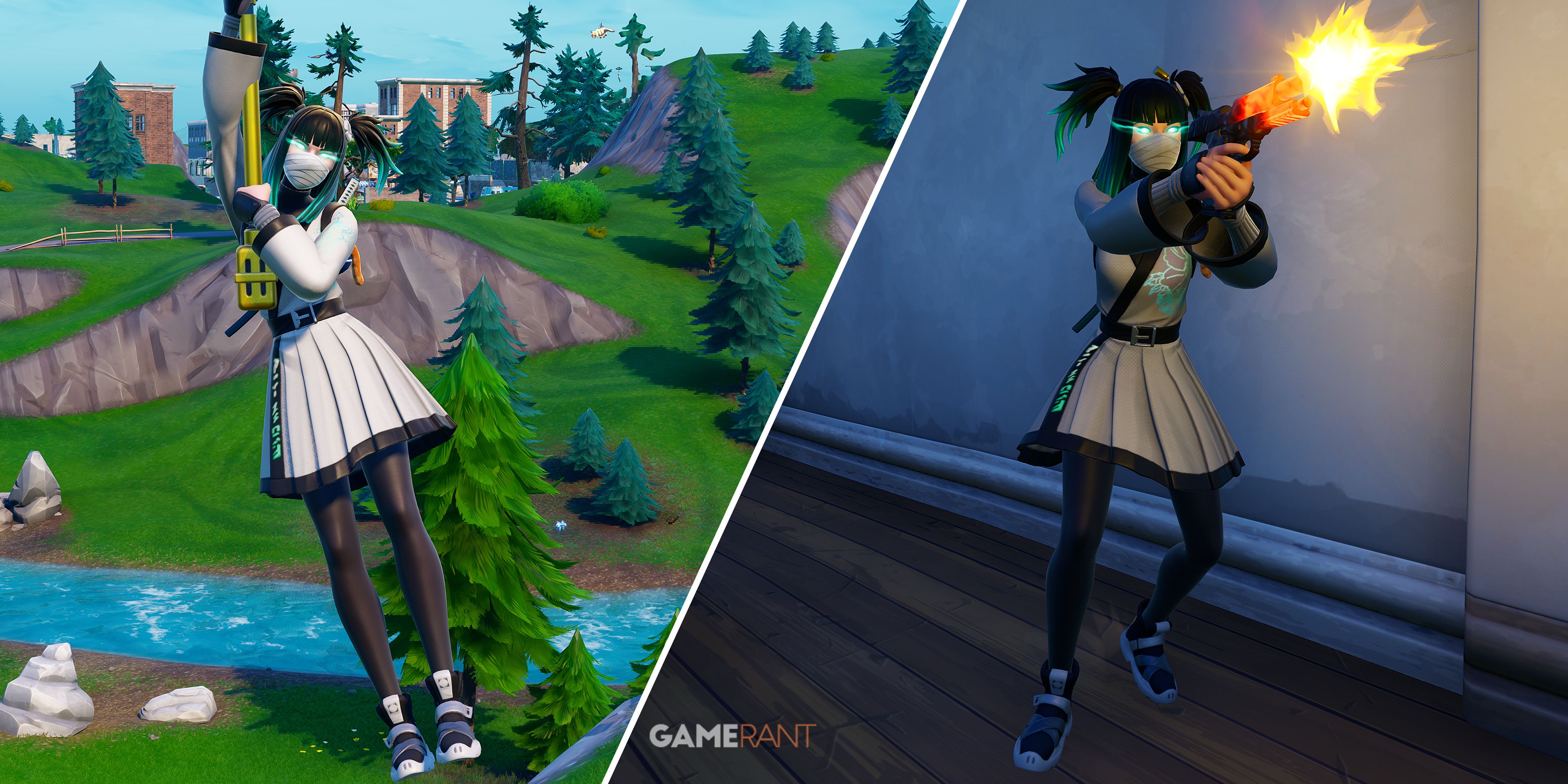 Split-image showcasing Charlotte in Fortnite's Reload