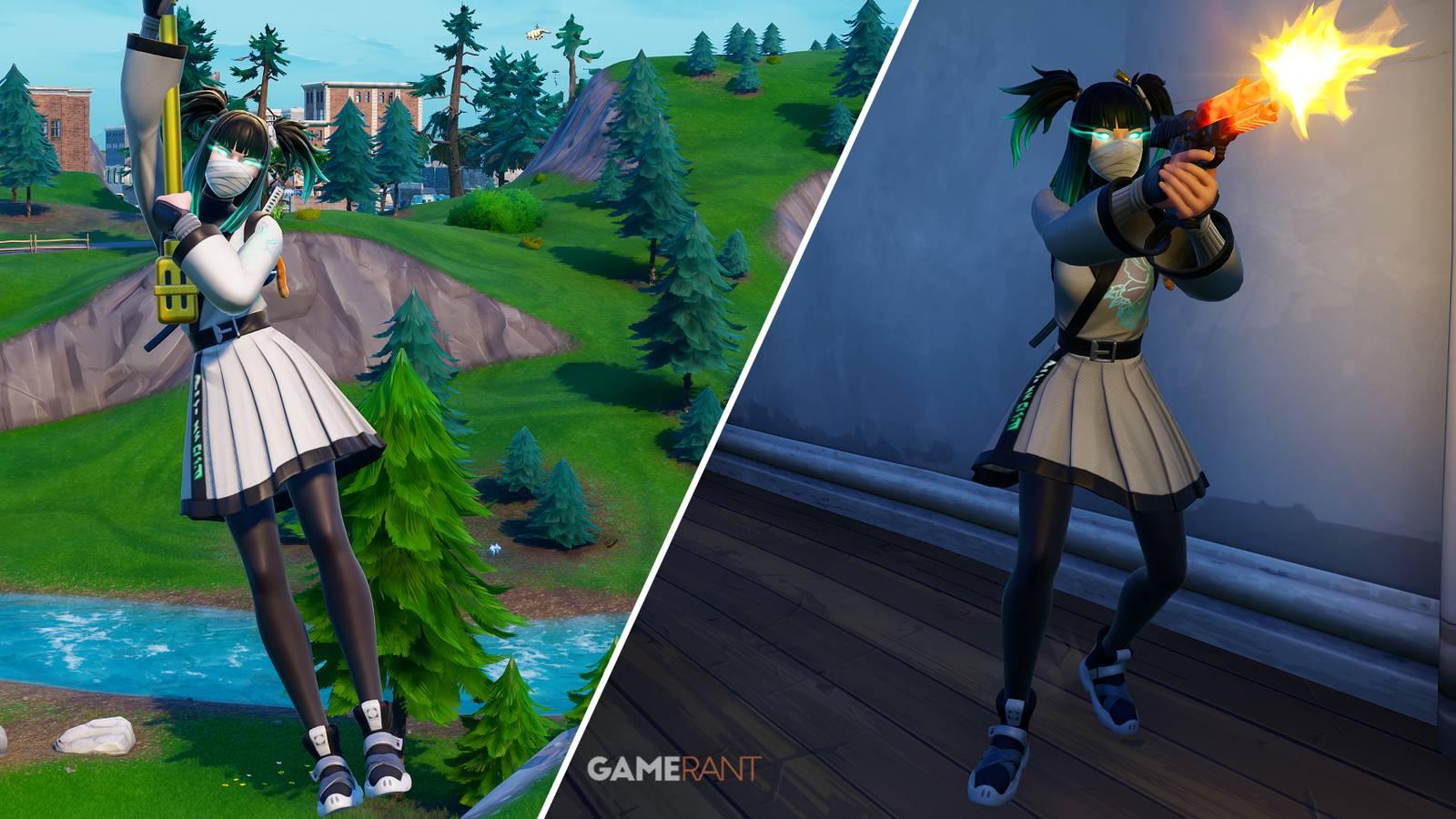 Split-image showcasing Charlotte in Fortnite's Reload