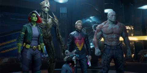Gamora, Groot, Rocket, Peter and Drax in Marvel’s Guardians Of The Galaxy