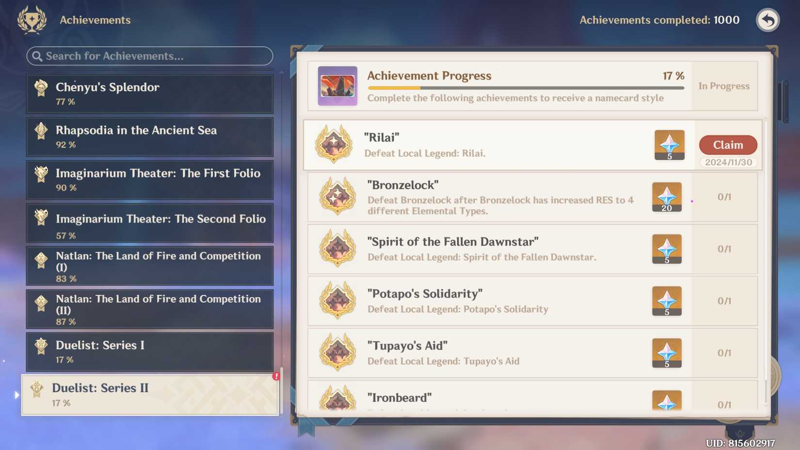 Genshin Impact - Local Legend Rilai achievement