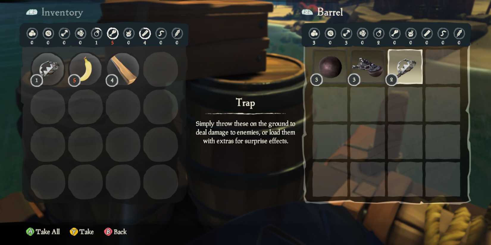 Getting a trap from a barrel in Sea of Thieves