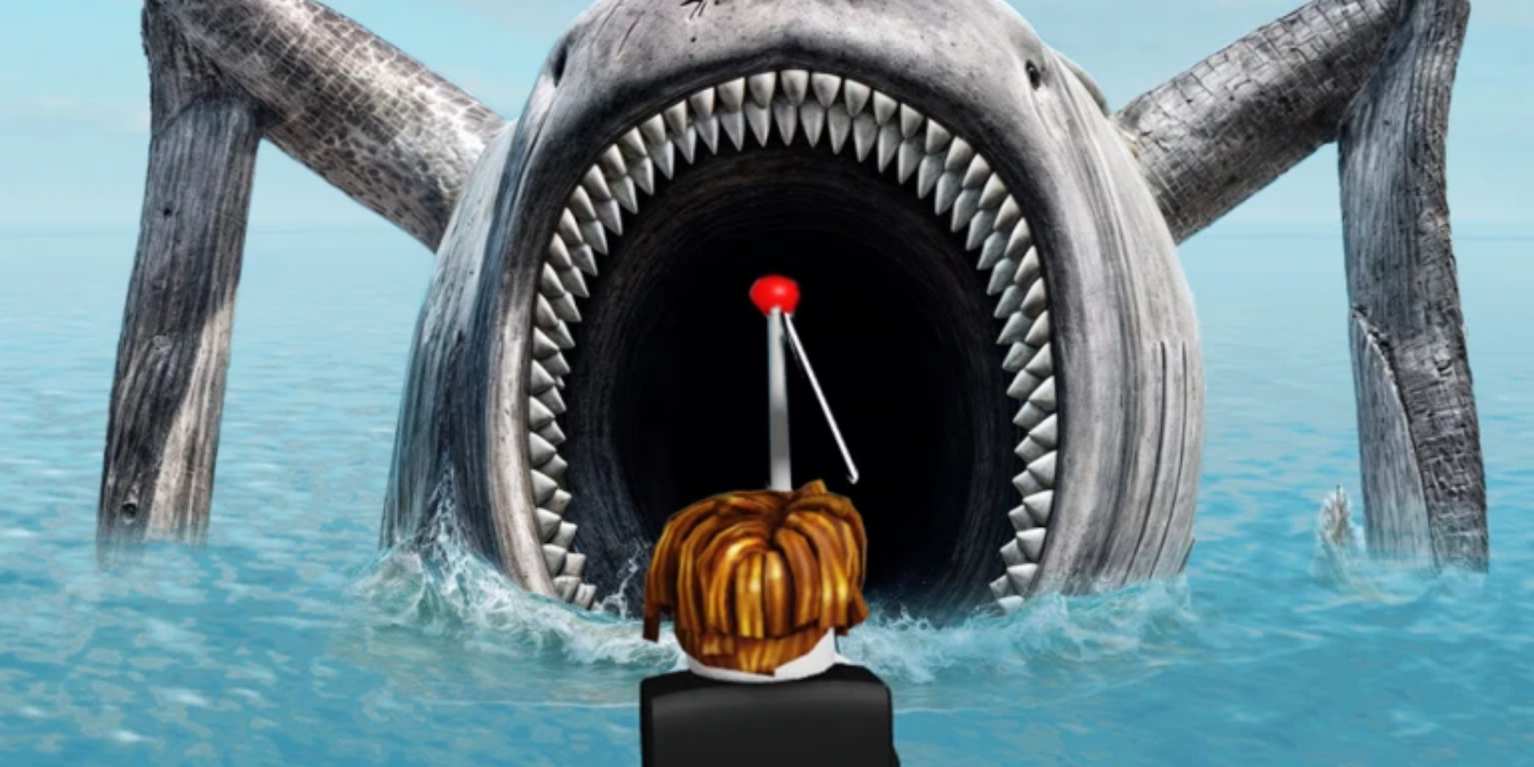 Go fishing character and huge fish
