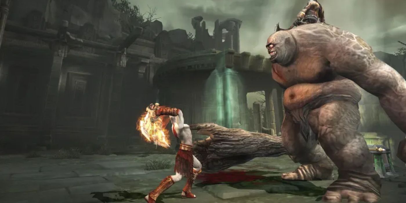 God of War 2 Kratos fighting cyclops