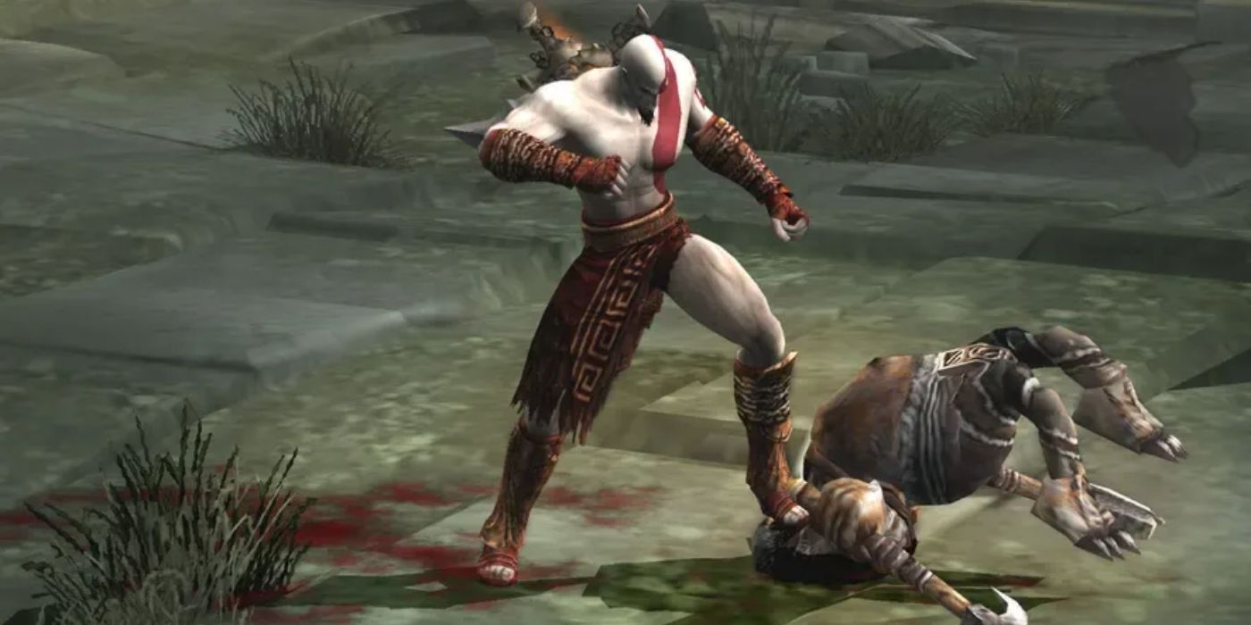 God of War 2 Kratos Stomping On An Enemy