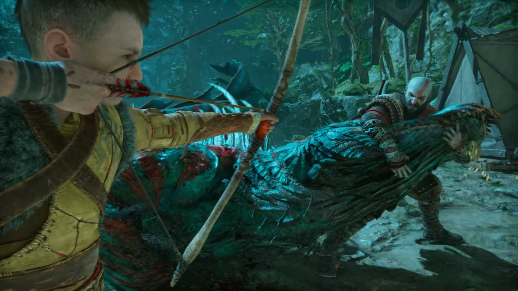 Kratos and Atreus fighting together in GoW Ragnarok