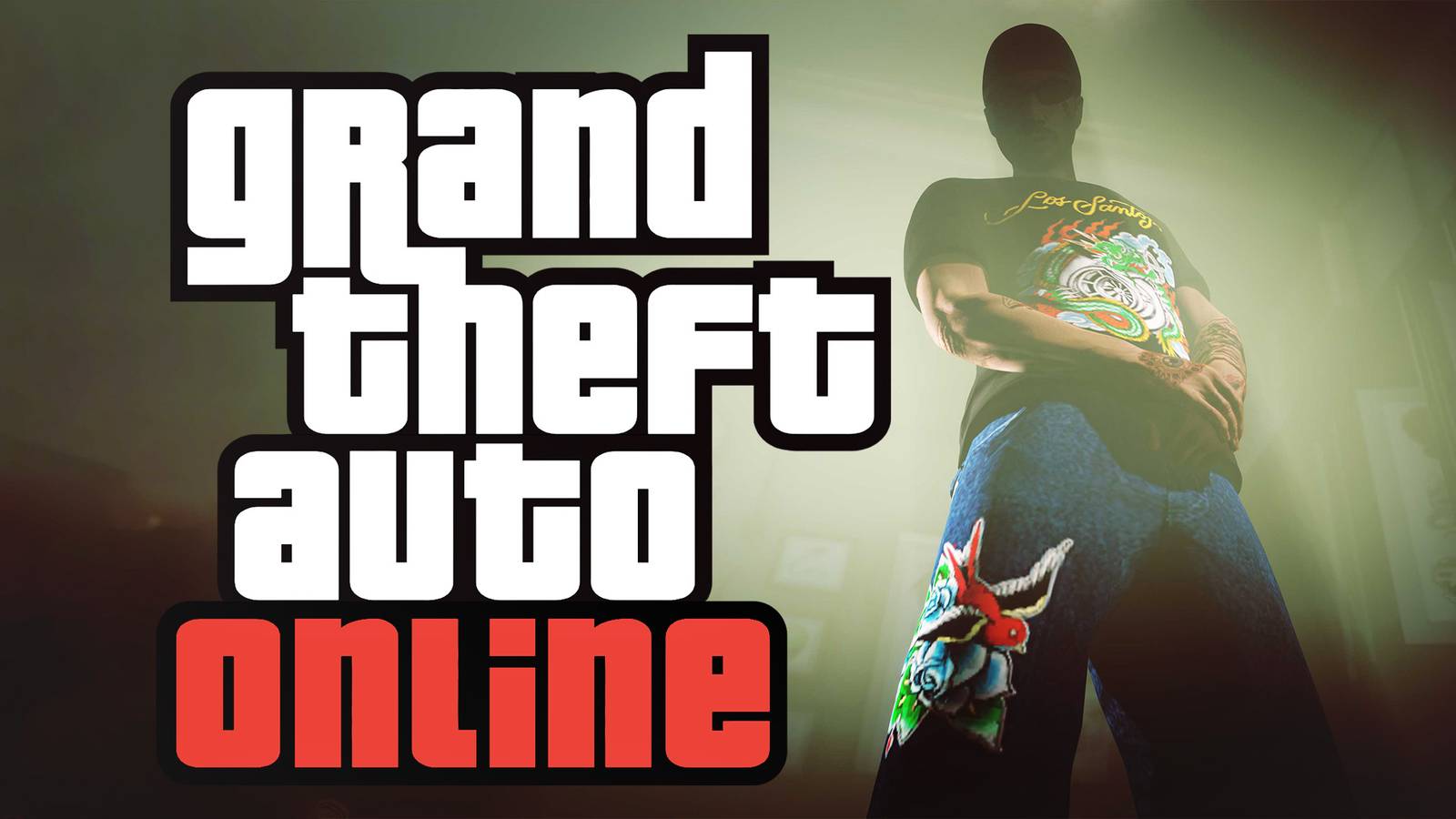 Grand Theft Auto Online logo next to character screenshot