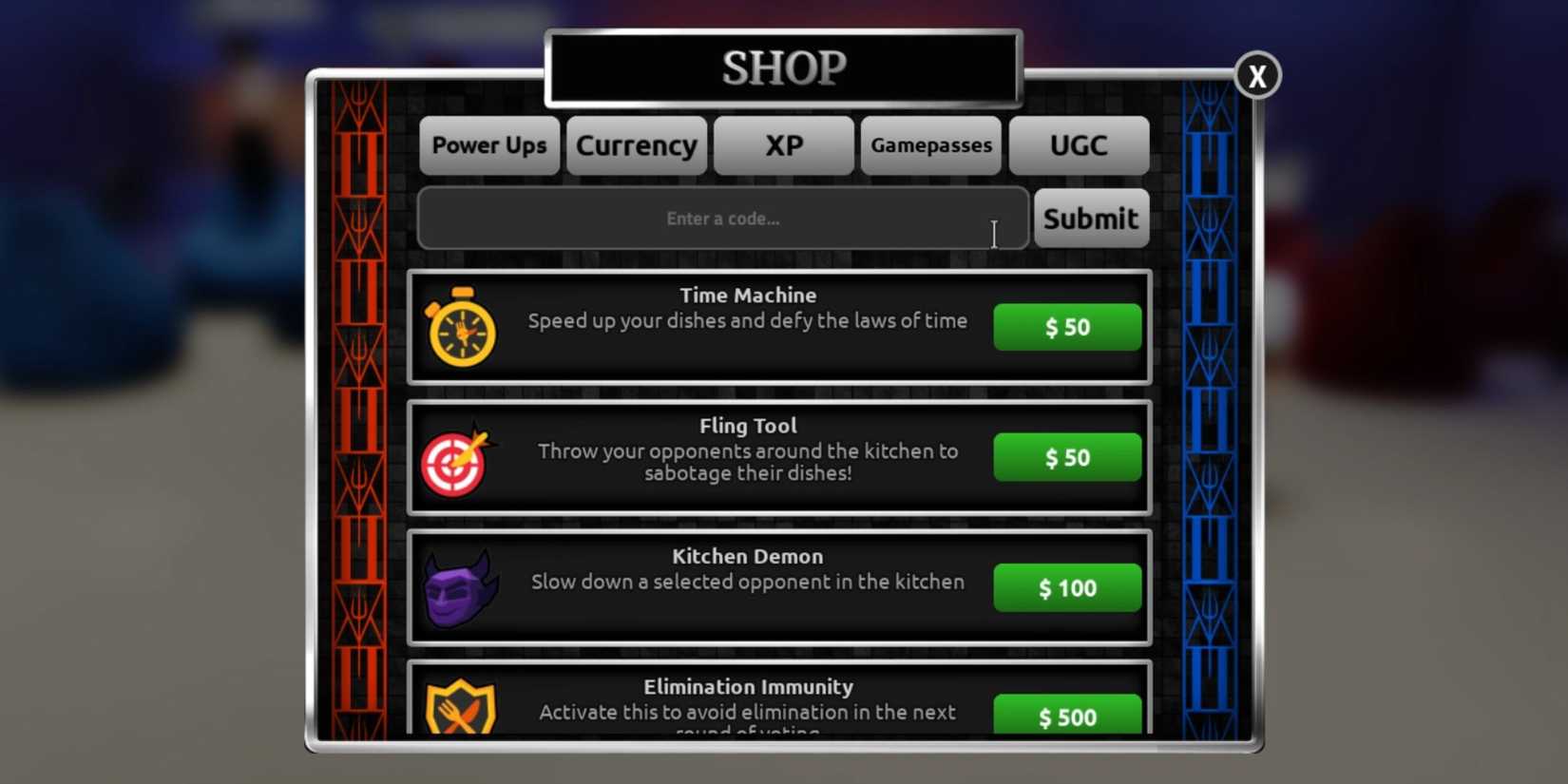 Hell's Kitchen the codes tab