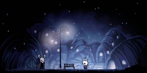Hollow Knight player under a streetlight